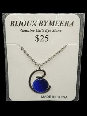 NWT BIJOUX BY MEERA GENUINE CATS'S EYE STONE NECKLACE